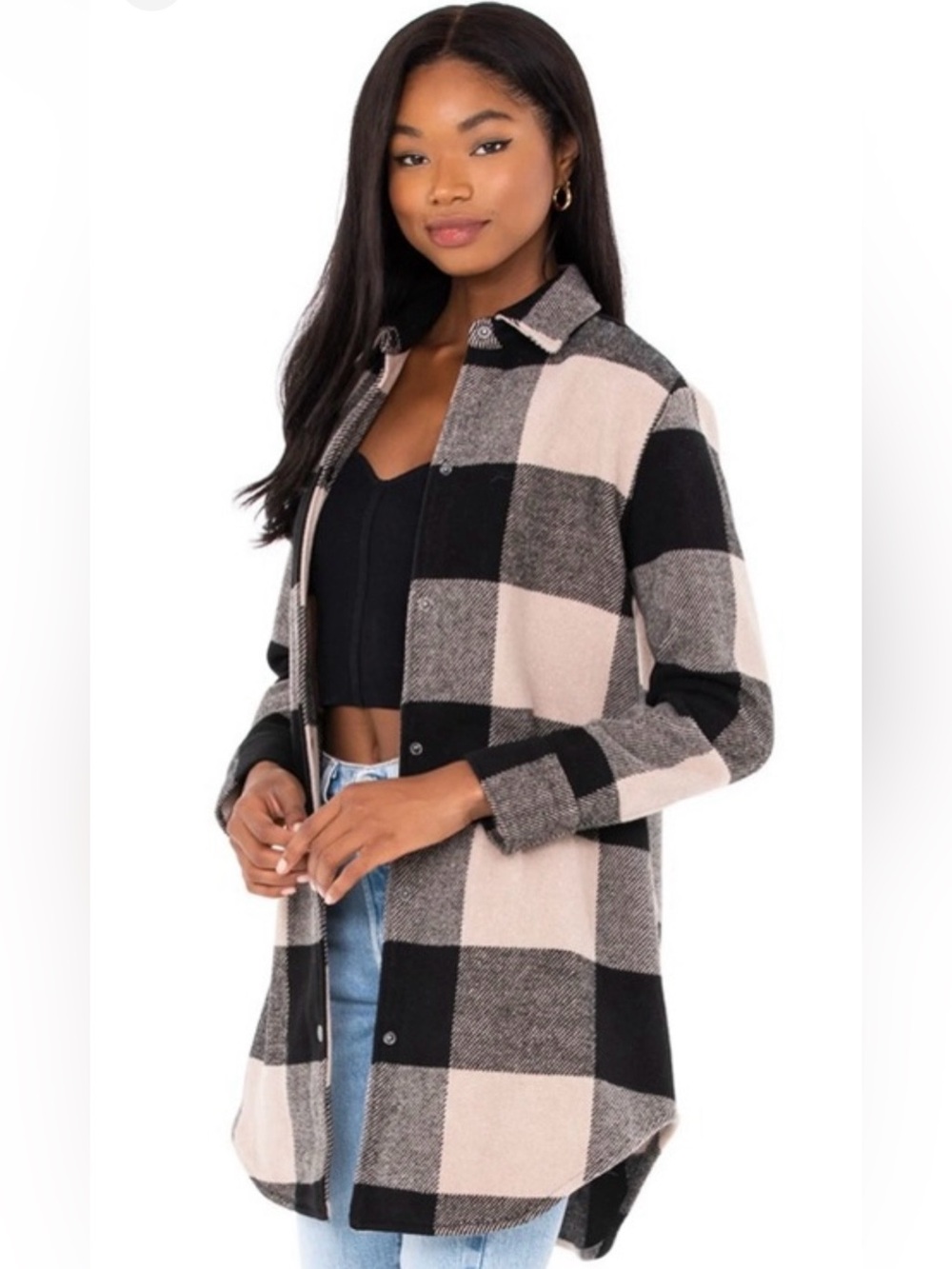 BB Dakota by Steve Madden Beige & Black Plaid Shacket Like New Size XL